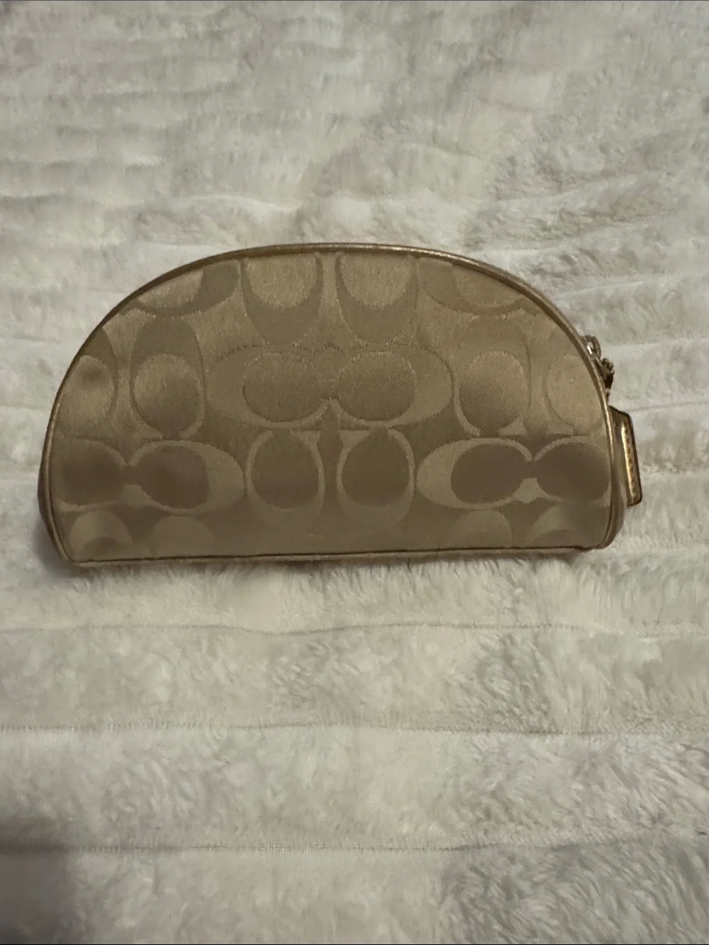Coach Limited Edition Estee Lauder cosmetic Makeup Bag Pouch Gold and Tan
